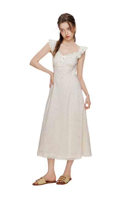 Embroidered Lace Flutter Sleeve Dress