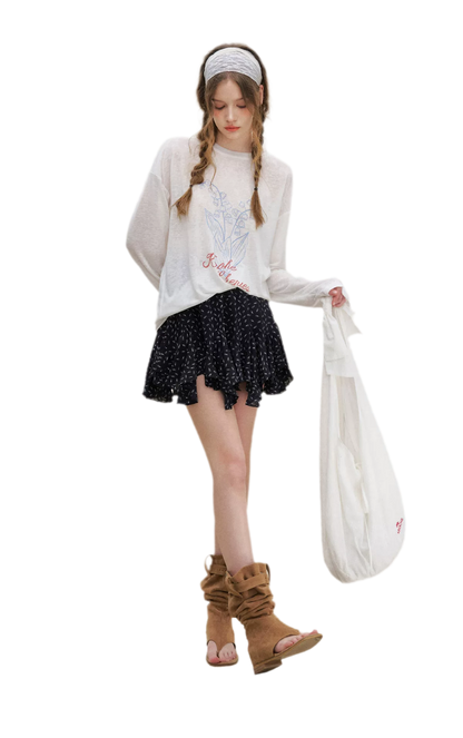 Hand-Drawn Floral Sun Protection Pullover