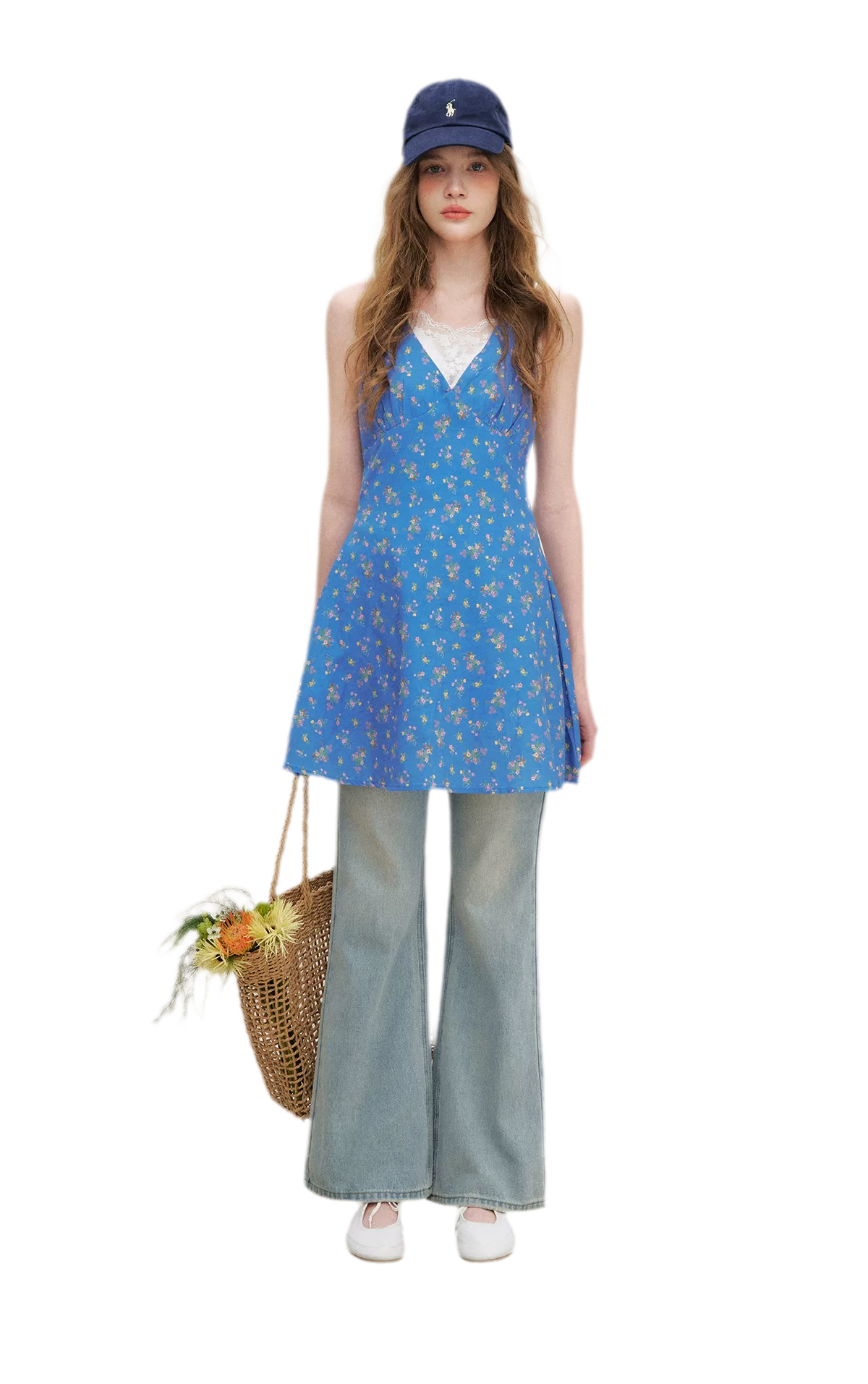 Romantic French Halter V-neck Floral Dress