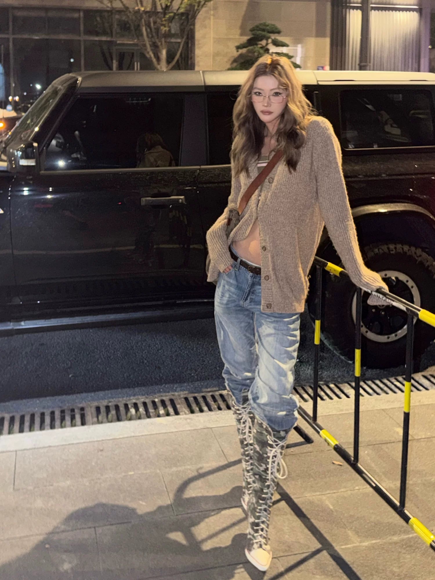 Studded Canvas Knee-High Boots