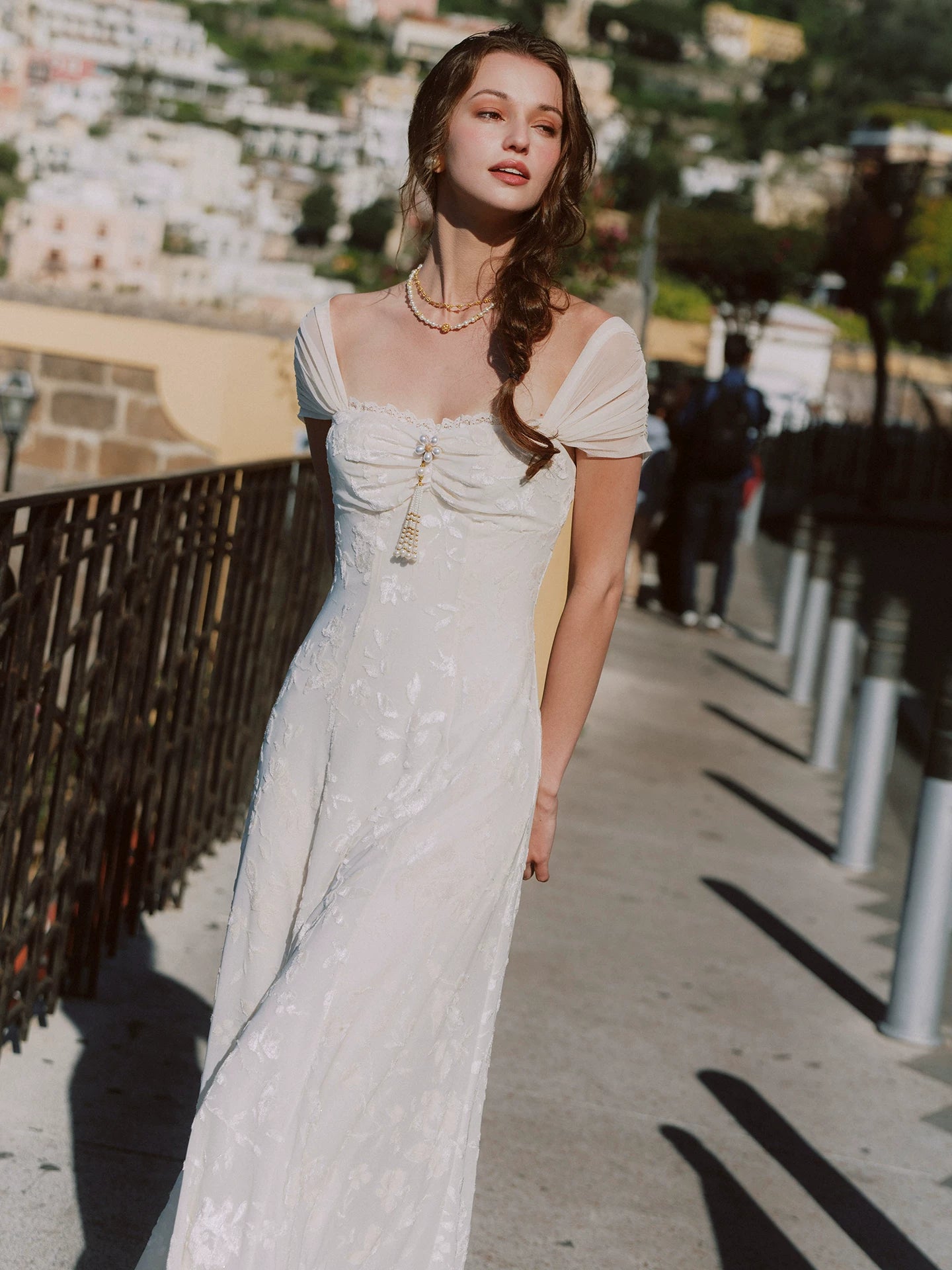 Floral Textured Ruched Maxi Dress