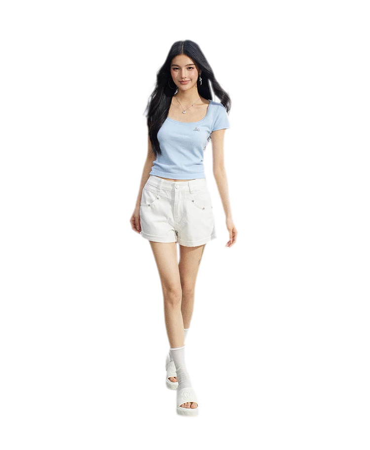 Embroidered Denim Shorts