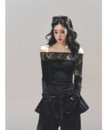 Off-Shoulder Lace Dot Tee