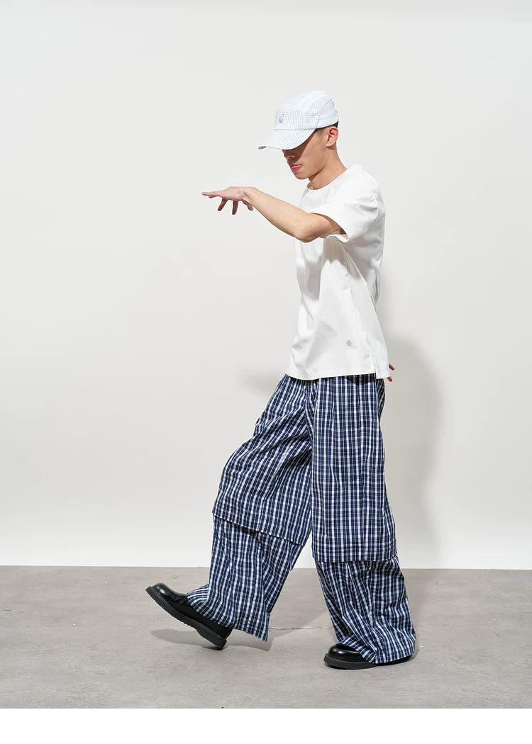 Detachable Check Straight-Leg Trousers