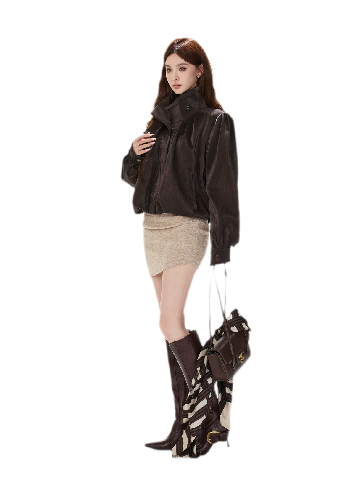 Veste courte froncée en cuir PU