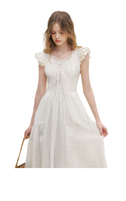 Embroidered Flutter Sleeve Dress