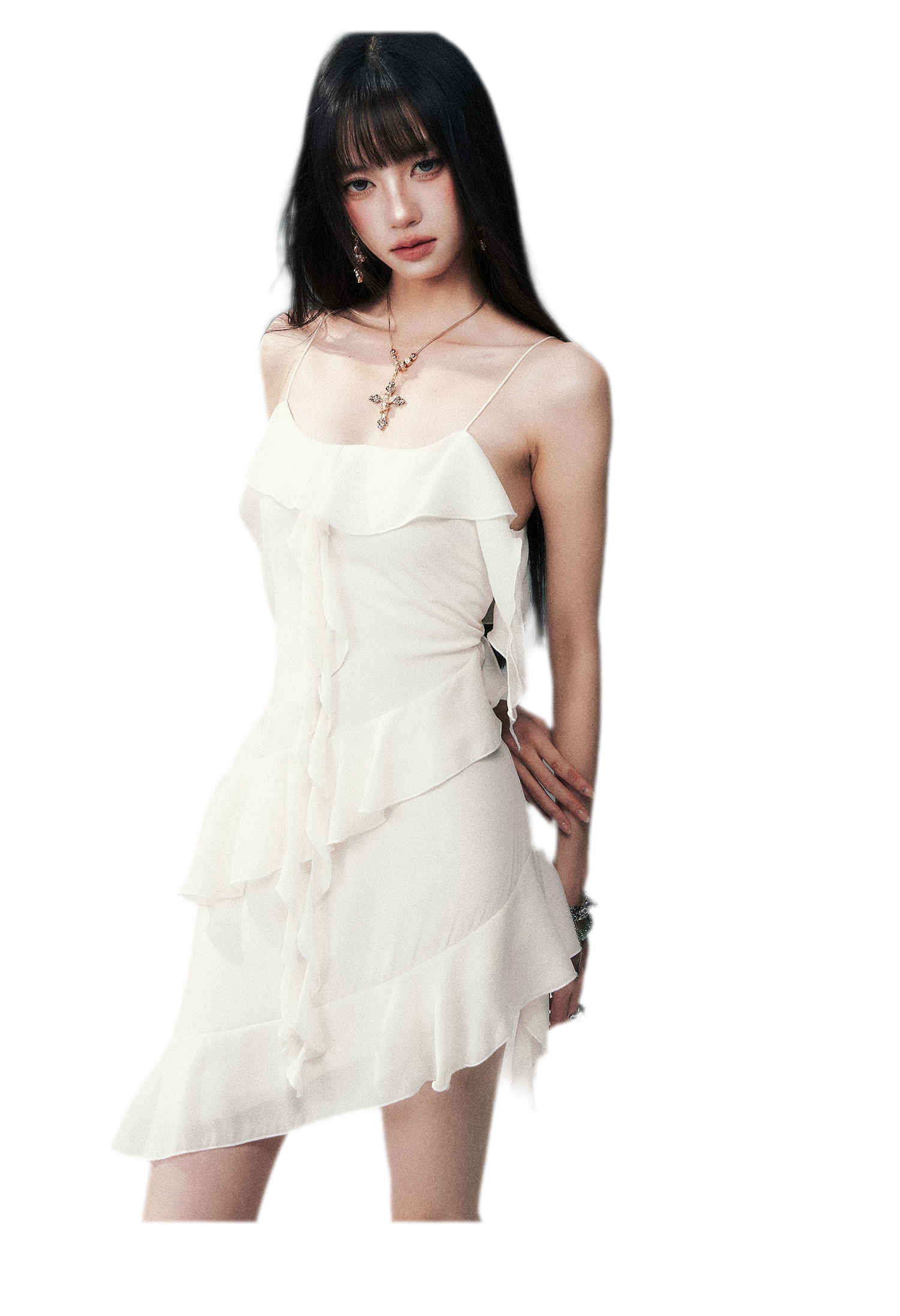 Ruffled Asymmetric Cami Dress