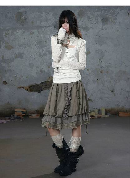 Silver Foil Gothic Lace-Up Top