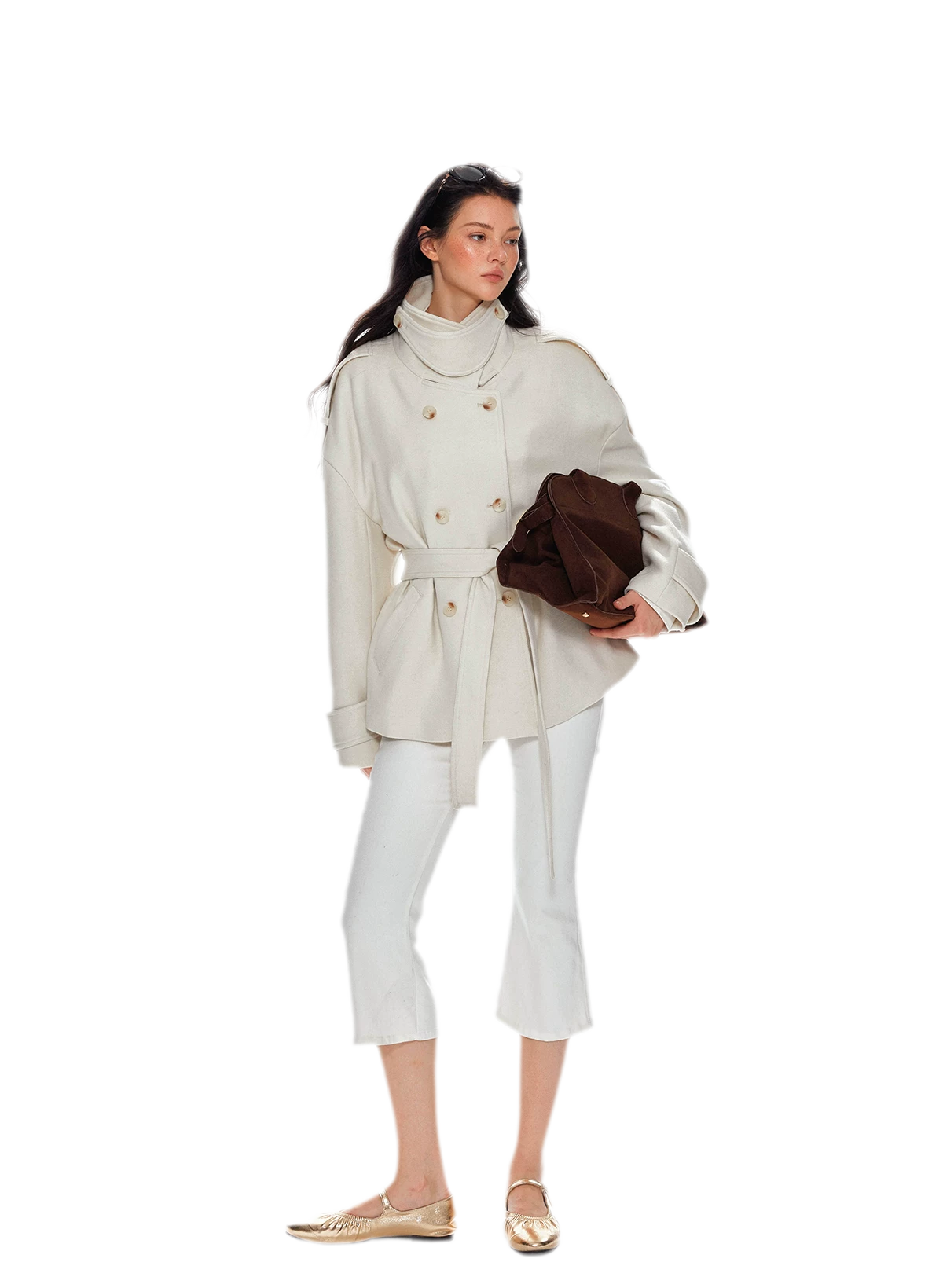 Wool Stand-Collar Belted Coat