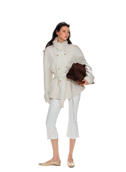 Wool Stand-Collar Belted Coat