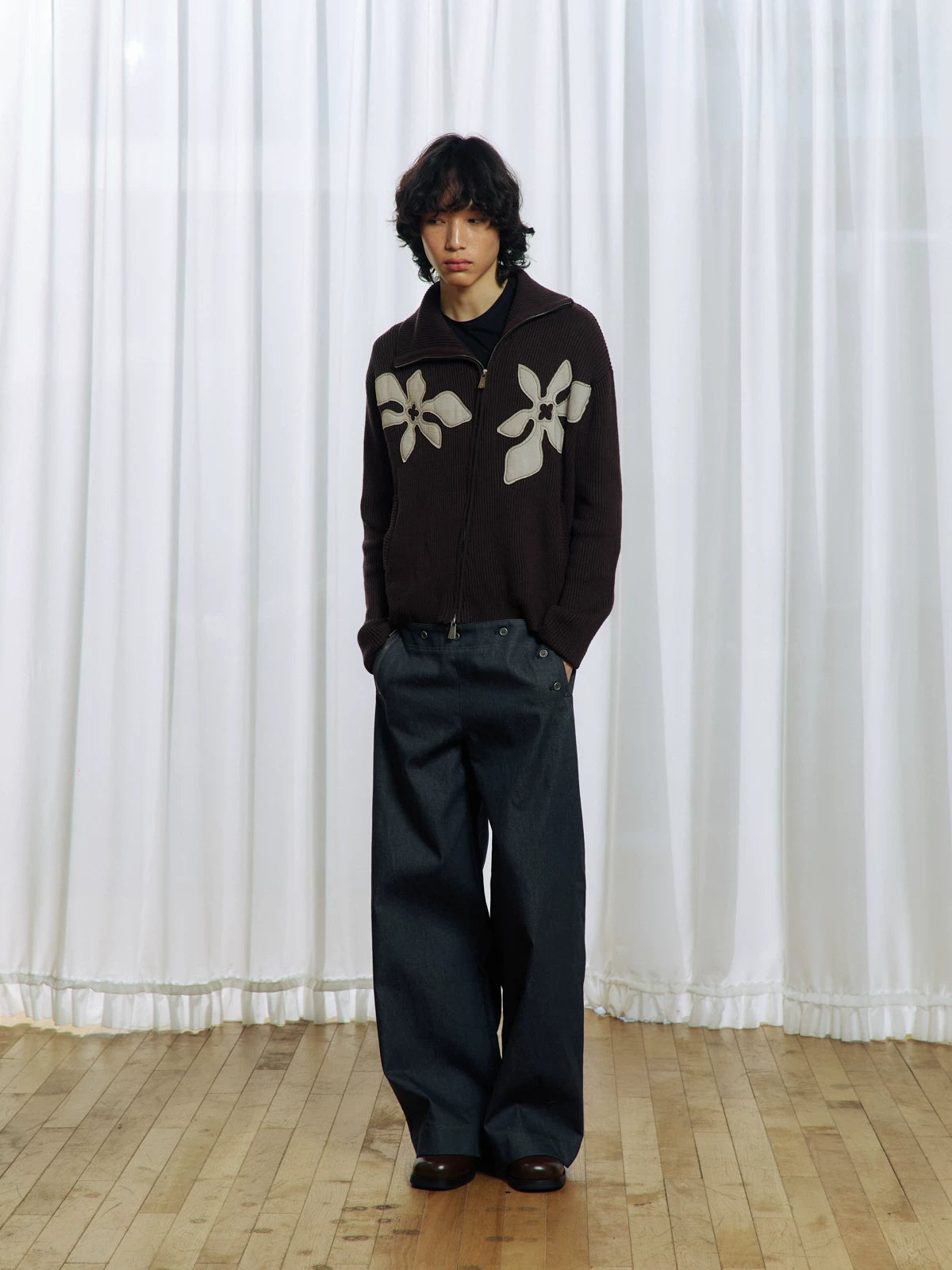 Appliqué Zip-Up Knit Jacket