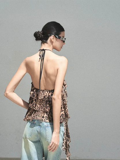 Leopard Ruffle Halter Top