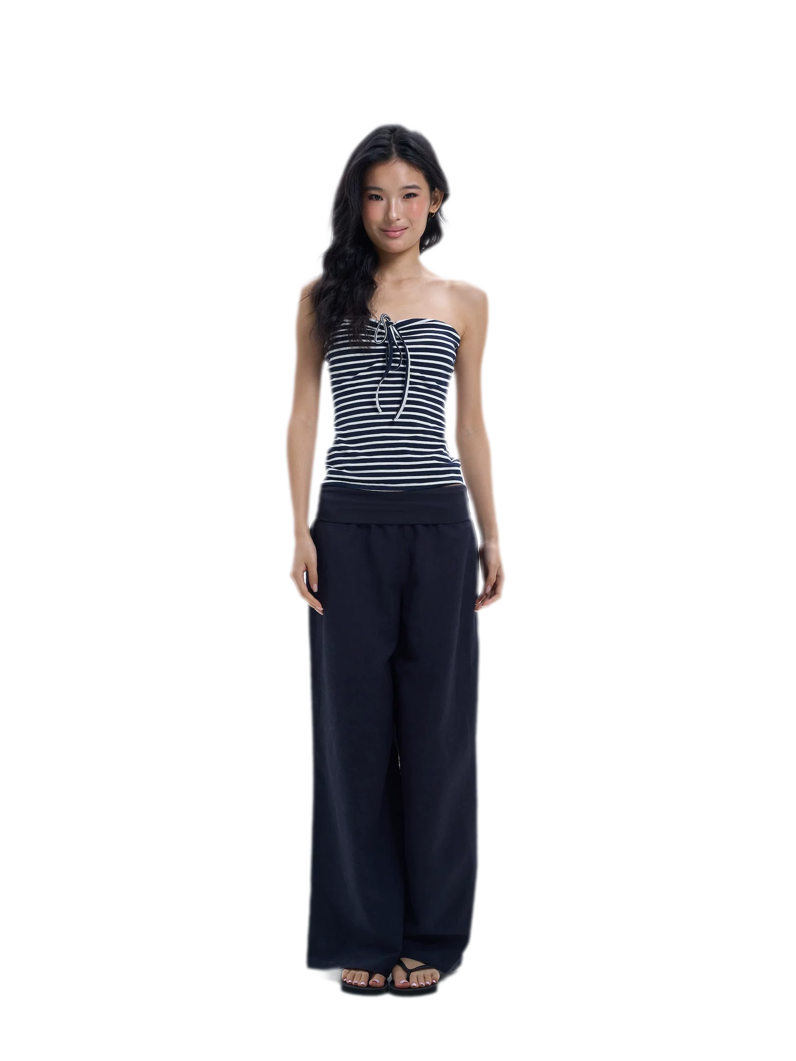 Striped Drawstring Bandeau Top