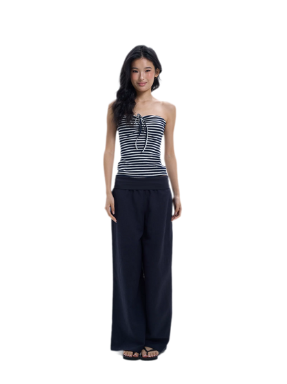 Striped Drawstring Bandeau Top