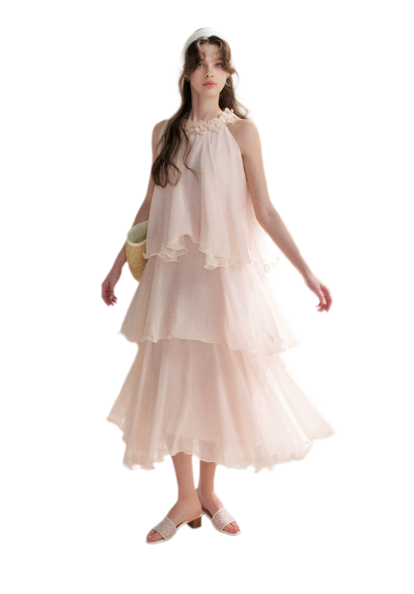 Chiffon Floral Halter Long Dress