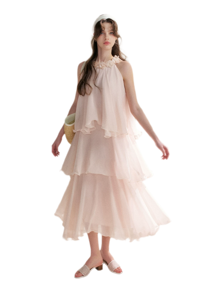 Chiffon Floral Halter Long Dress