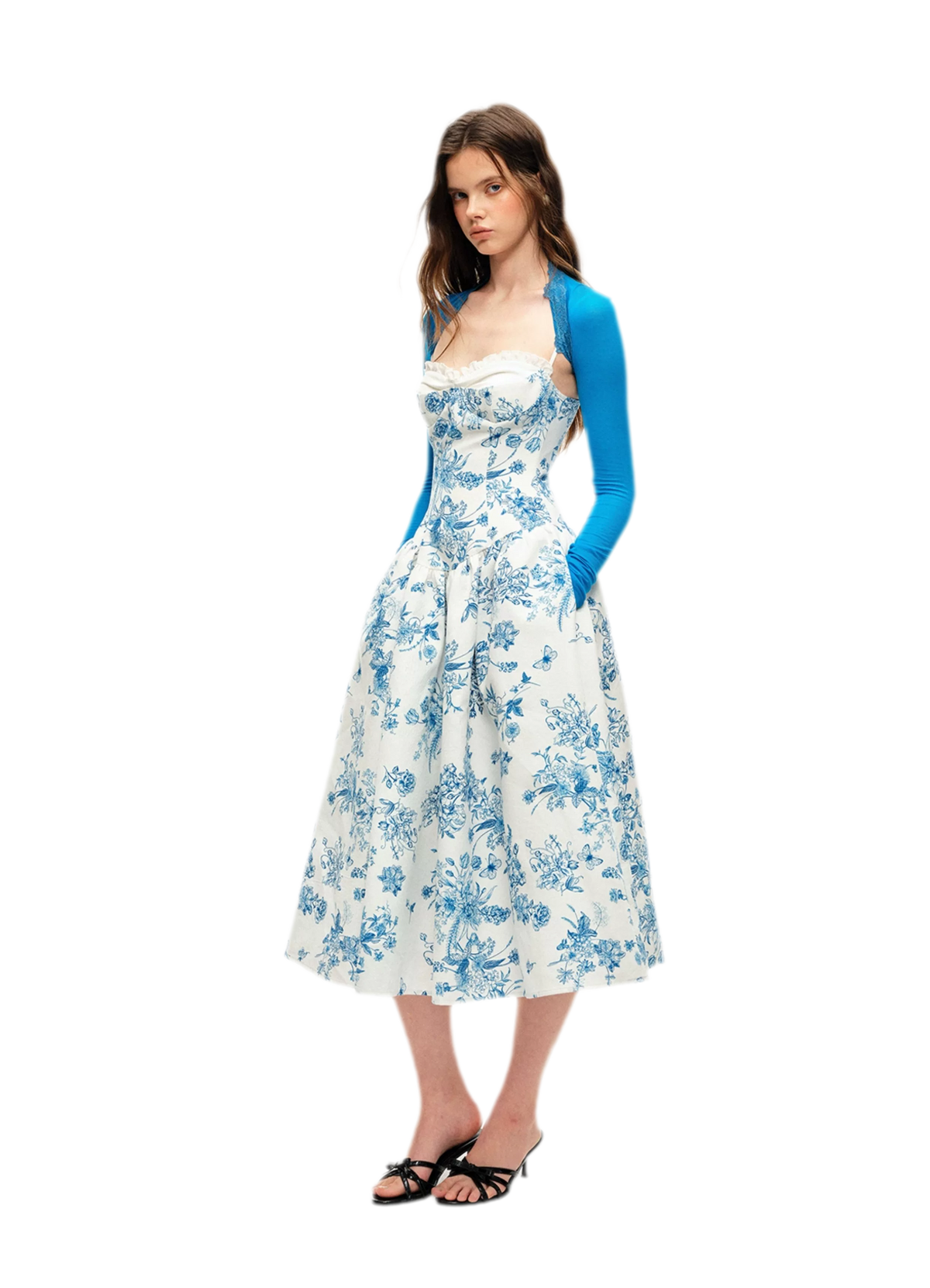 Hand-Drawn Floral Midi Dress