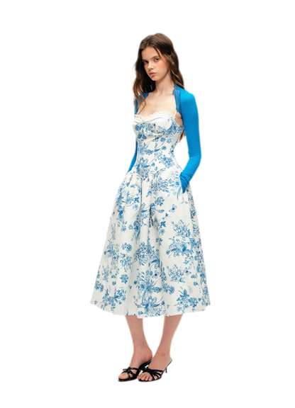Hand-Drawn Floral Midi Dress