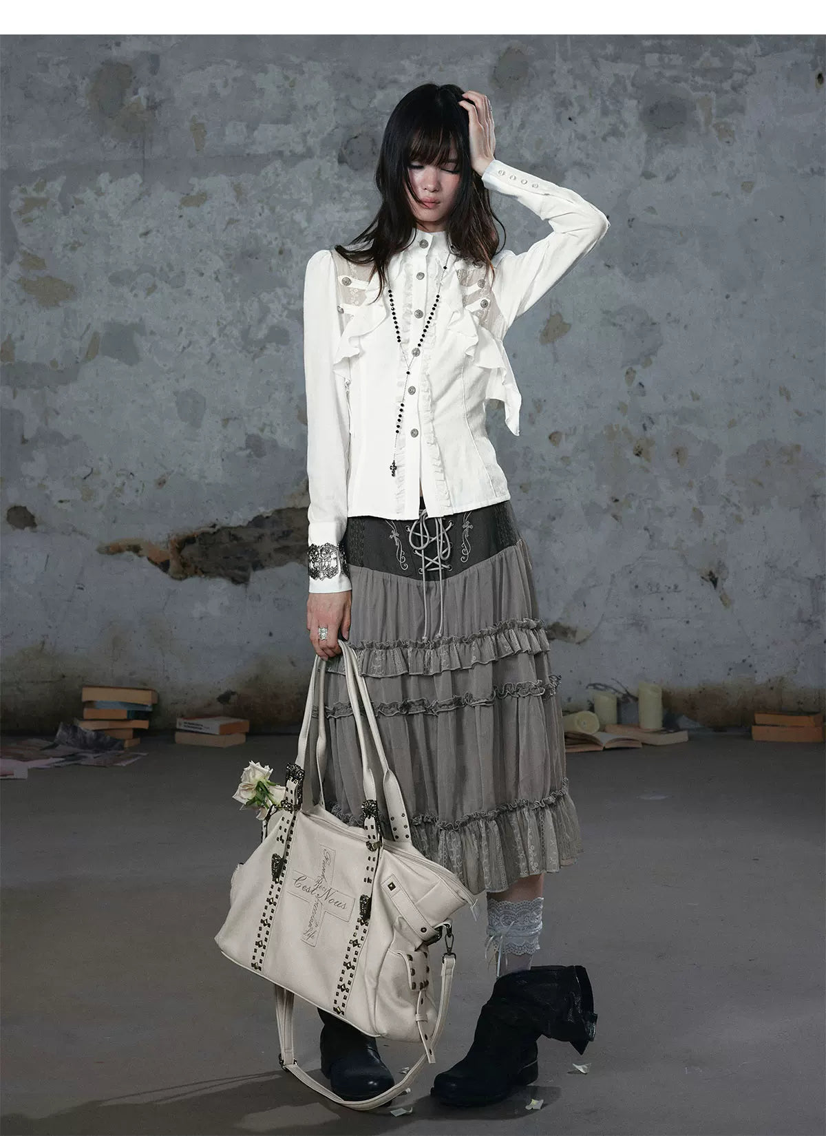 Lace Ruffle Waist Blouse