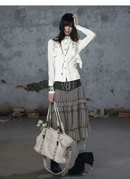 Lace Ruffle Waist Blouse