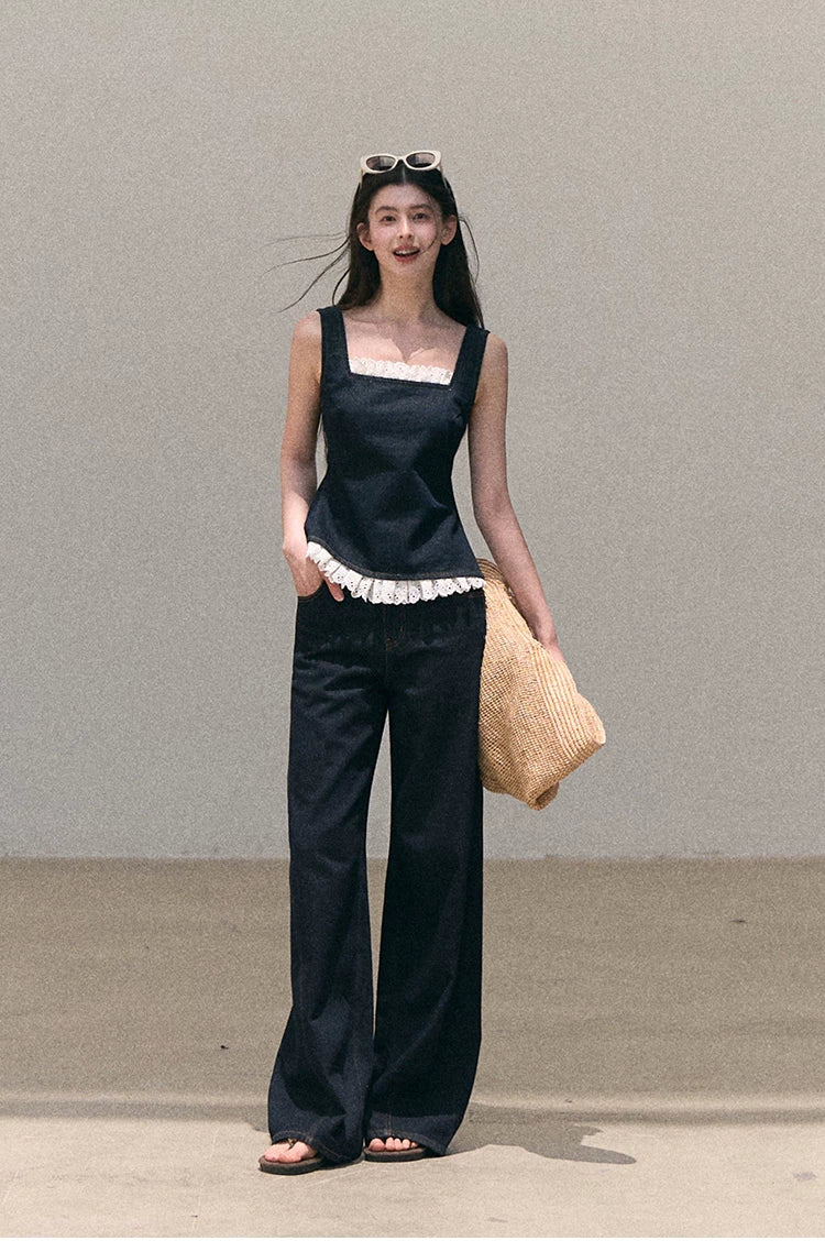 Washed Denim Wide-Leg Set