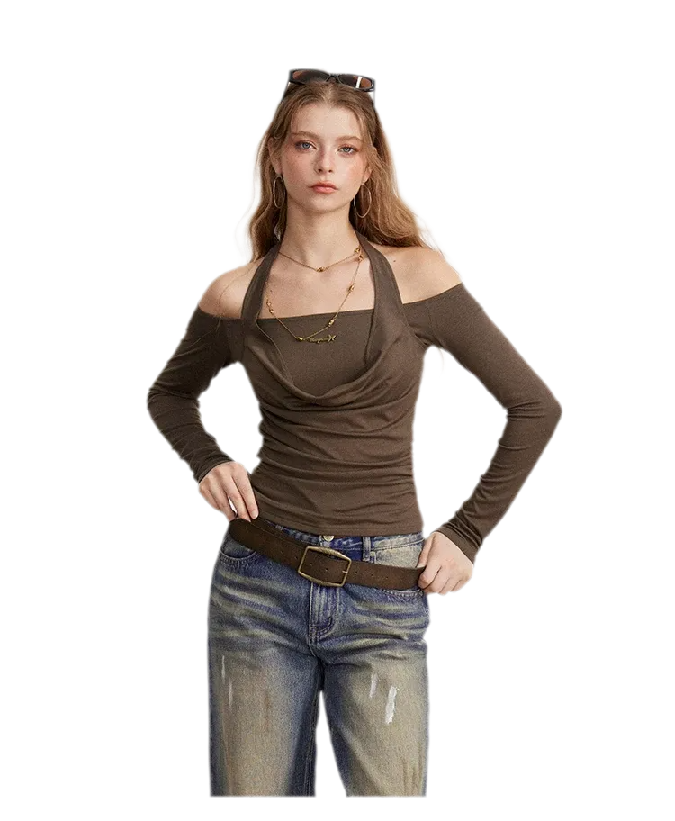 Draped Off-Shoulder Long-Sleeve Top