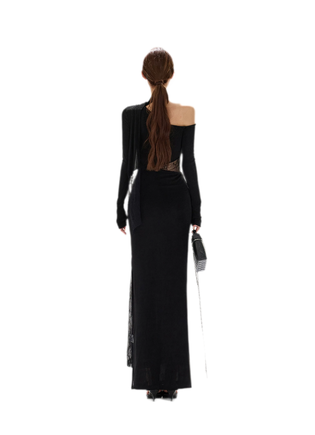 Schimmerndes asymmetrisches Spitzen-Strickkleid