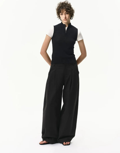 Curved Linen-Blend Pants