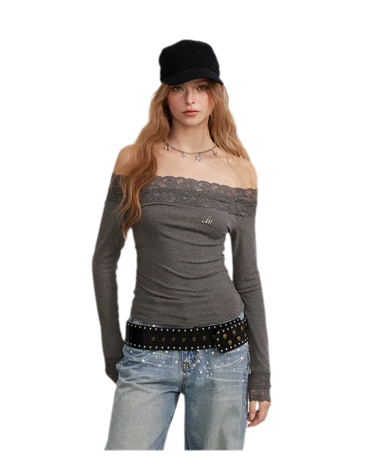 Lace Panel Off-Shoulder T-Shirt