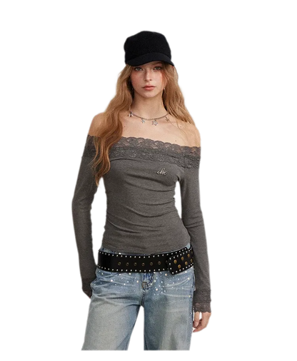 Lace Panel Off-Shoulder T-Shirt