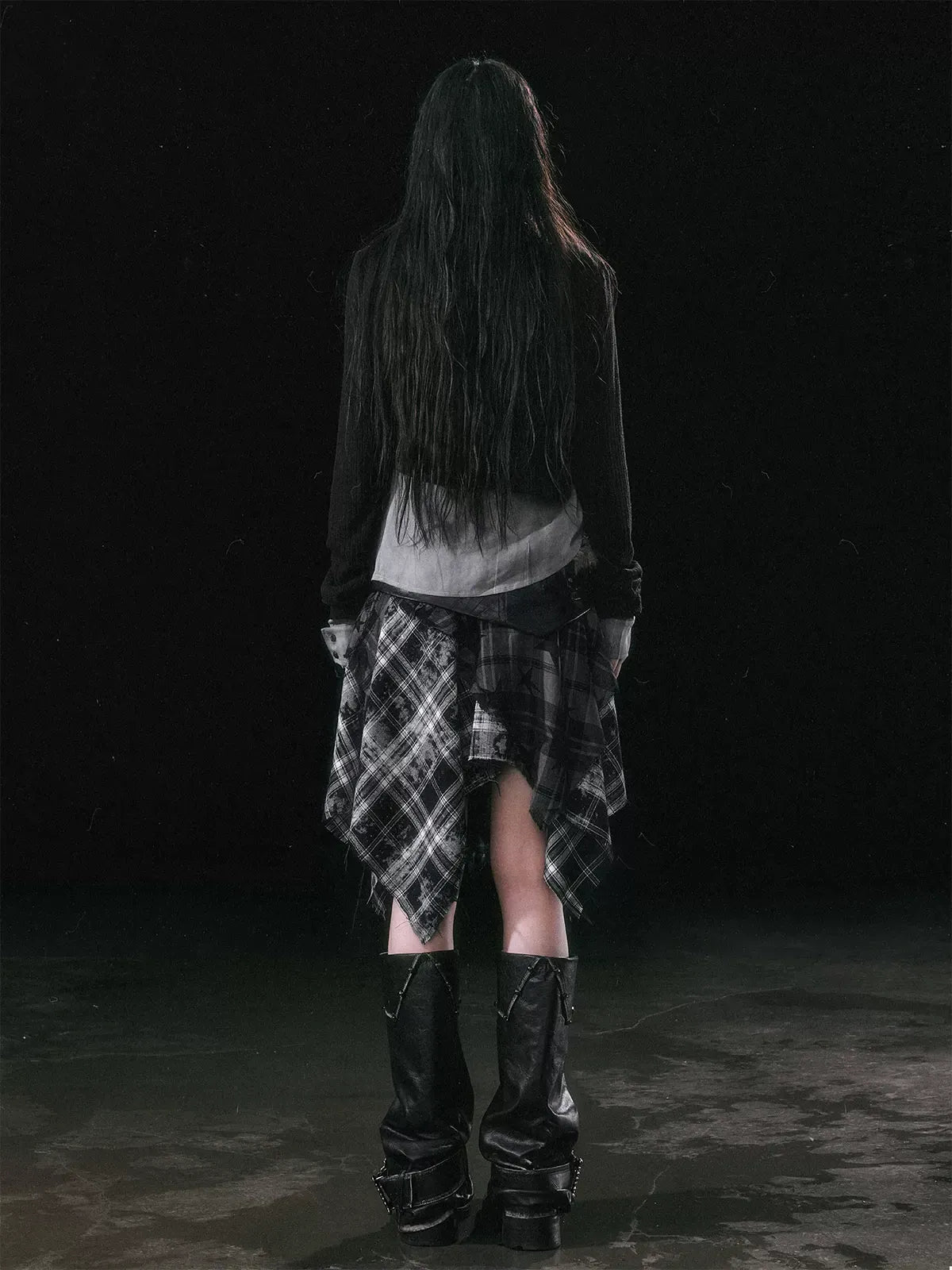 Star Plaid Raw-Edge Skirt