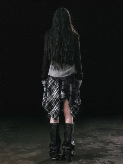 Star Plaid Raw-Edge Skirt