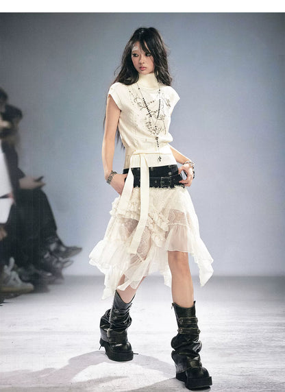 Lace Patchwork Tulle Skirt