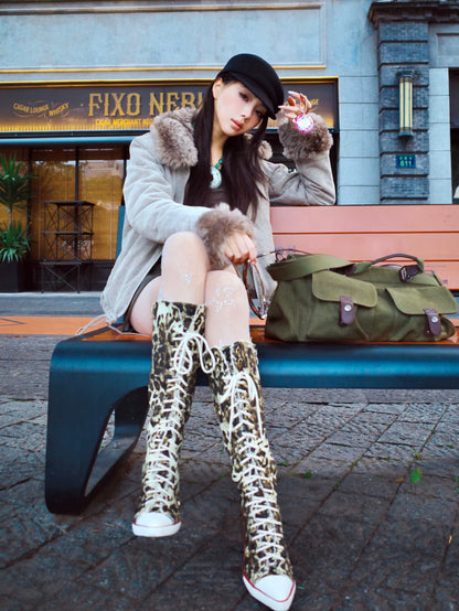 Studded Lace-Up Knee-High Boots