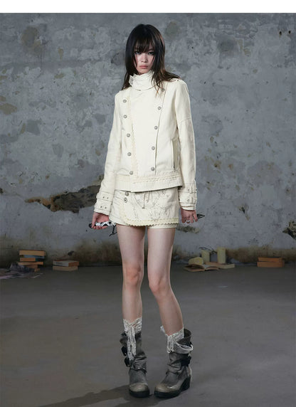 Distressed Asymmetrical Wrap Skort