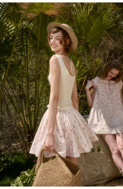 Babydoll Floral Babypink Short Skirt