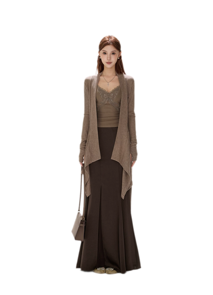 Matte Drape Irregular Hem Cardigan