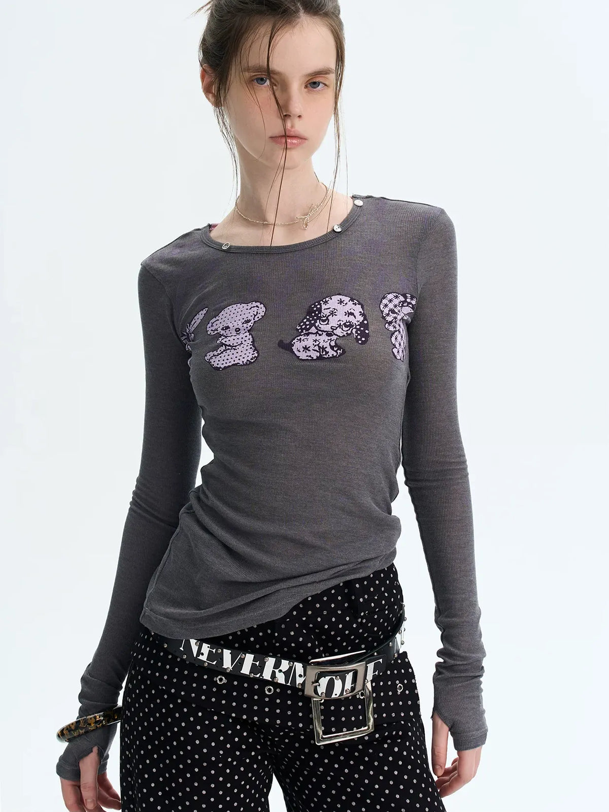 T-shirt stampata slim fit a maniche lunghe