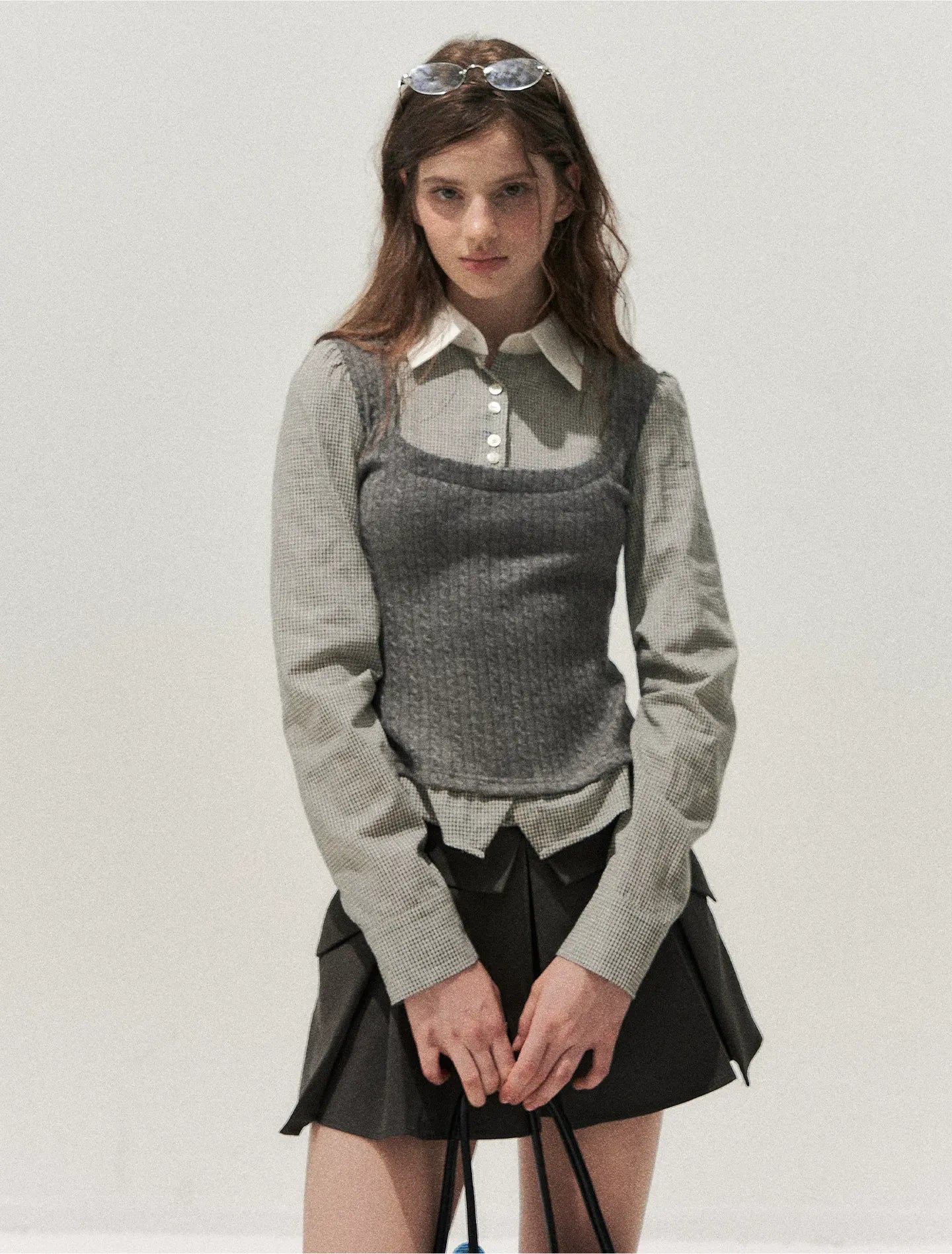 Cable-Knit Layered Shirt Vest