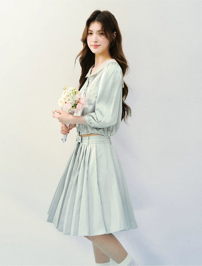 Mint Chronicle Navy Collar Embroidered Set
