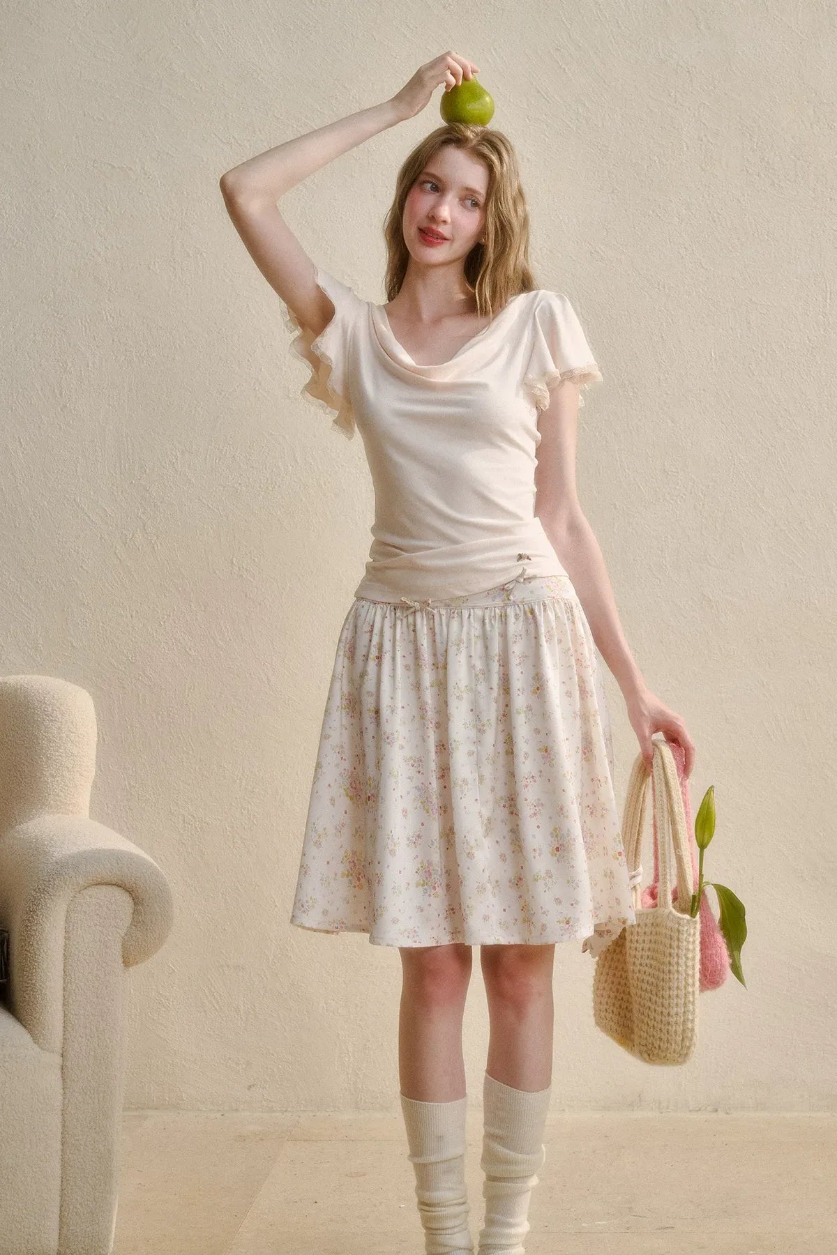 Airy V-Neck Ribbed T-Shirt