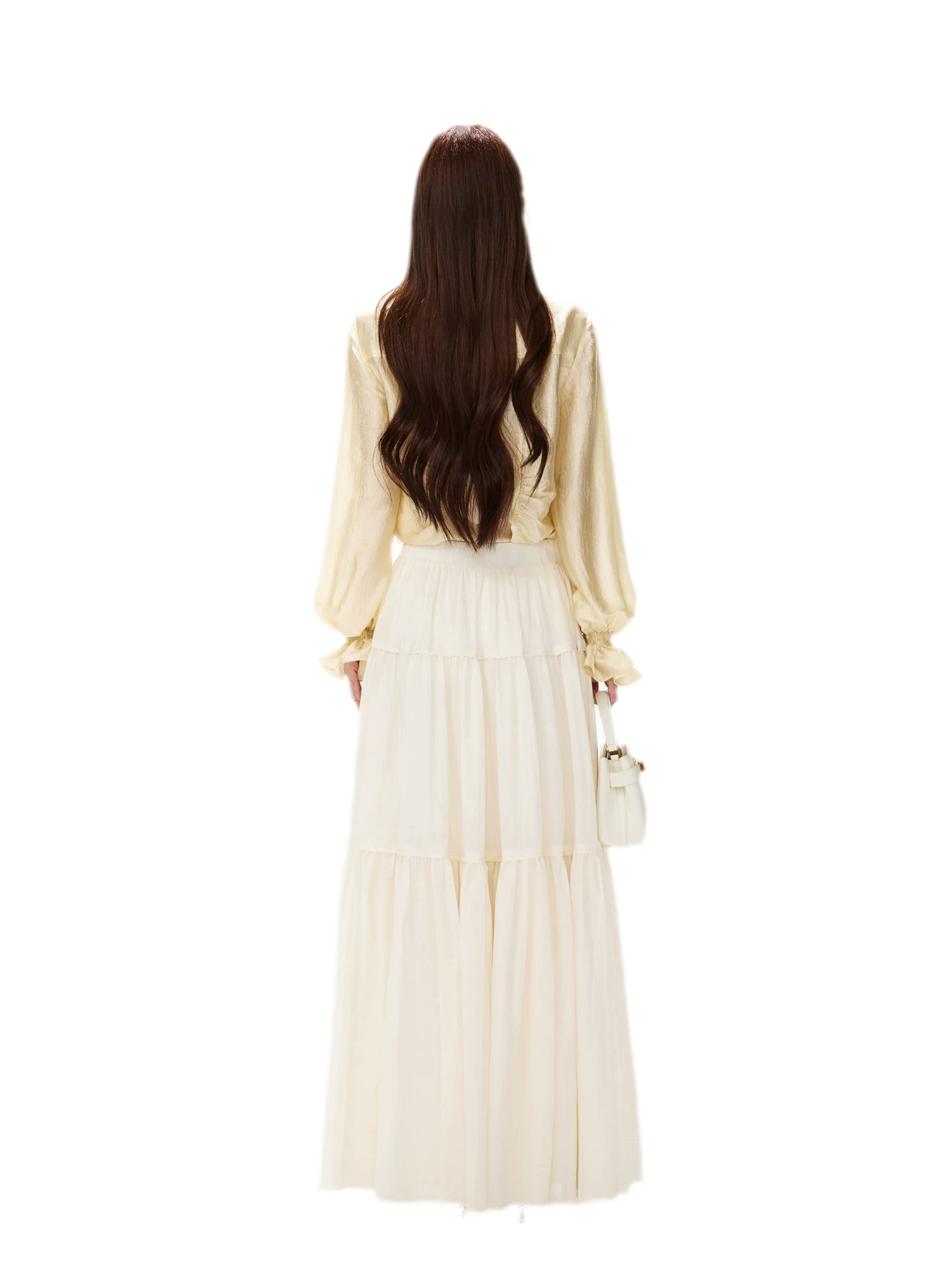 Shimmering Ruffle Lantern Sleeve Blouse