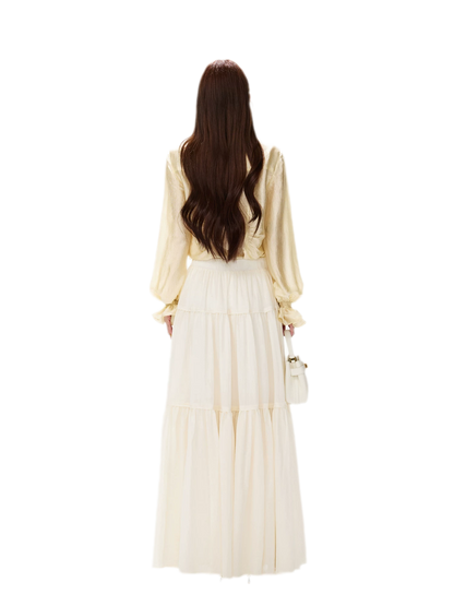 Shimmering Ruffle Lantern Sleeve Blouse