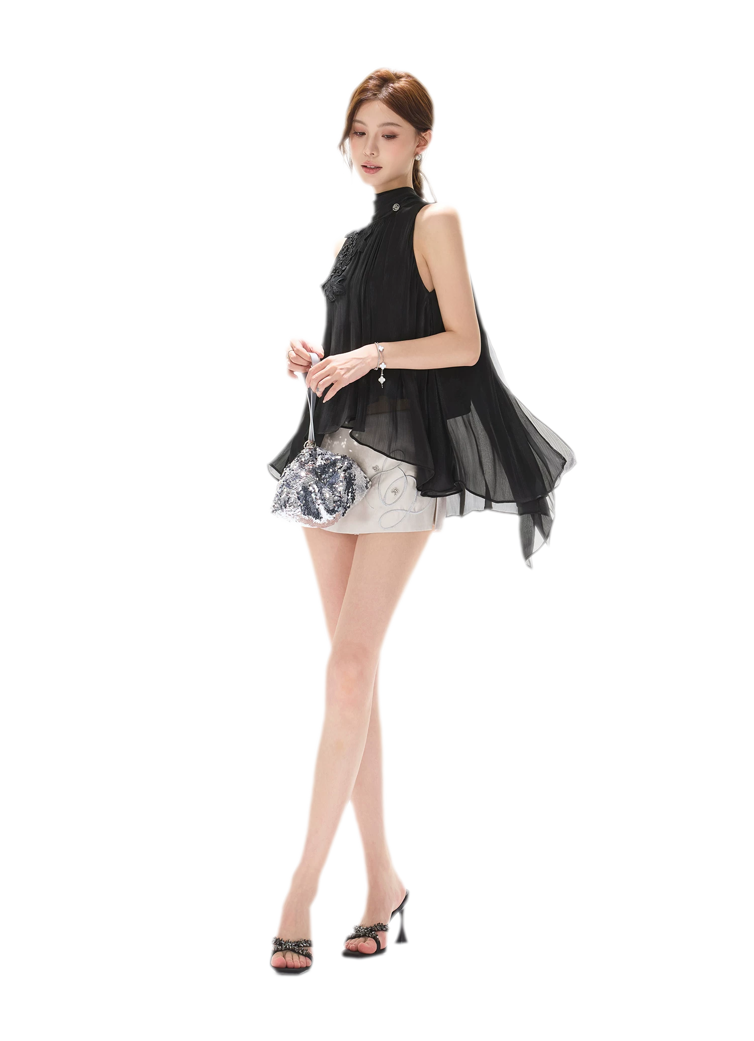 Embellished Satin Mini Skort