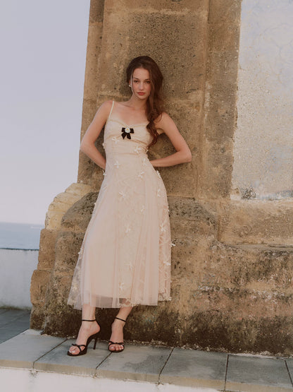 Embroidered Bow Mesh Dress