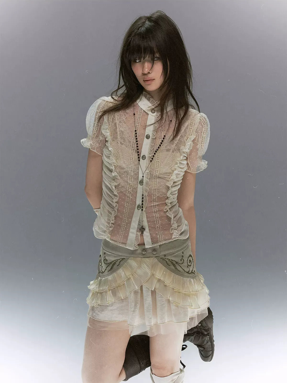 Studded Tiered Mini Skirt