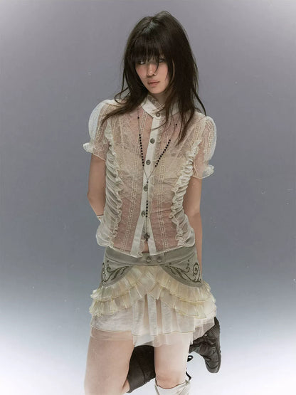 Studded Tiered Mini Skirt