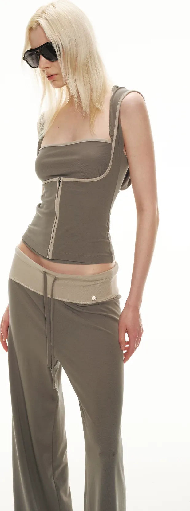 Tencel Knit Two-Piece Hoodie Vest &amp; Drawstring Pants