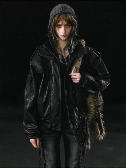 Detachable Fur Collar Flight Jacket