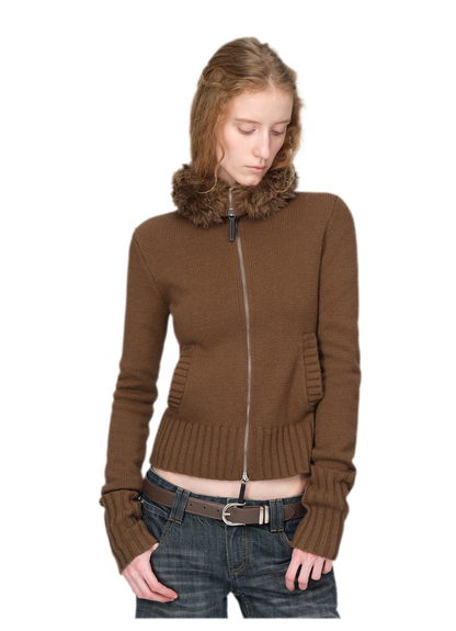 Wool Ribbed Fitted Cardigan